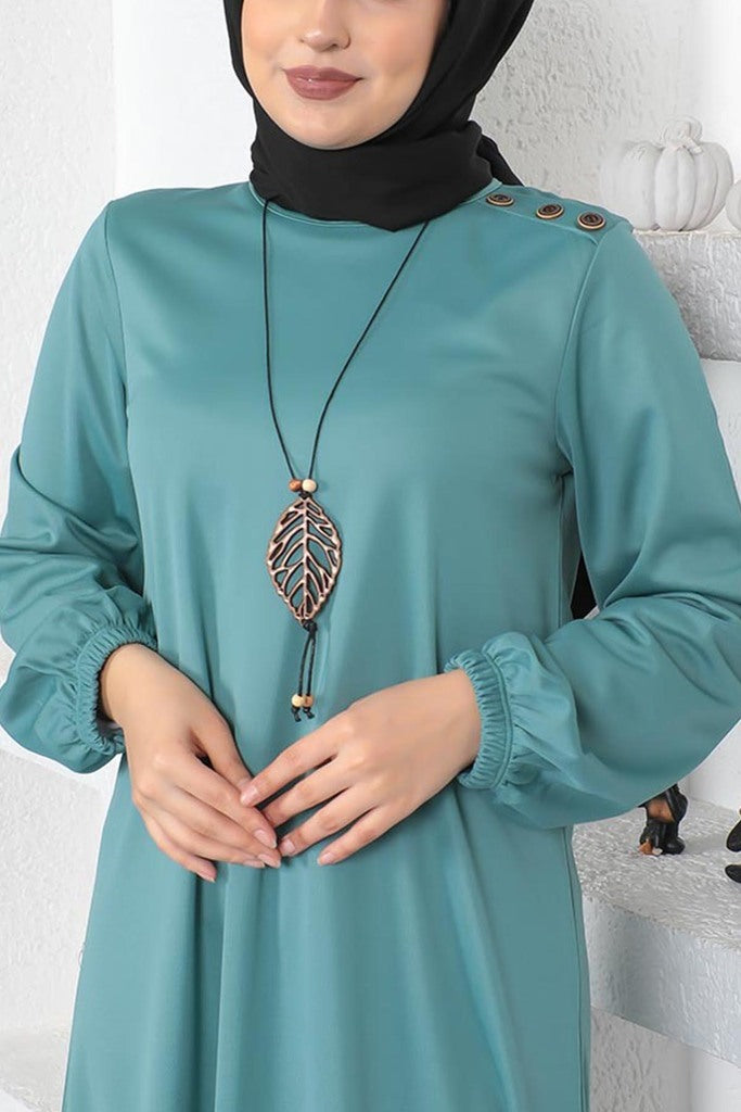 Polyester Cotton Blend Mint Green Modest Dress