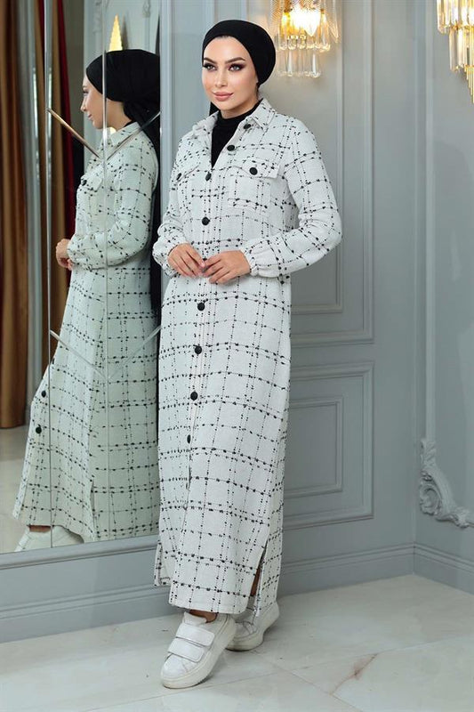Tweed Checkered Cashmere White Coat