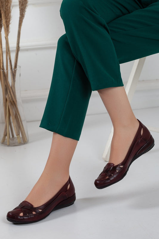 Women Ballerina Casual Stylish Claret Red Shoes