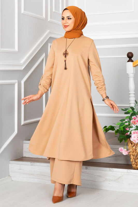 Simple Lycra Orma Beige 3 Pieces Suit