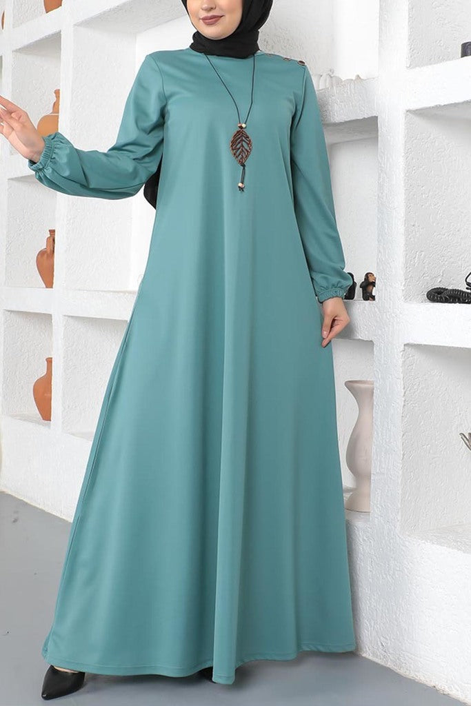 Polyester Cotton Blend Mint Green Modest Dress