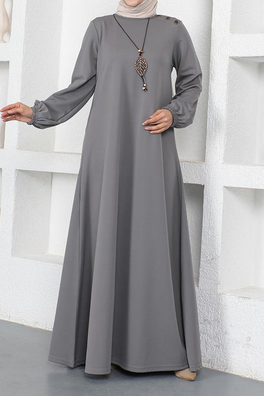 Polyester Cotton Blend Gray Modest Dress