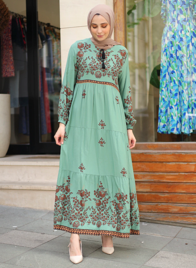 Viscose Green Modest Dress