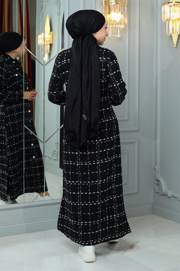 Tweed Checkered Cashmere Black Coat