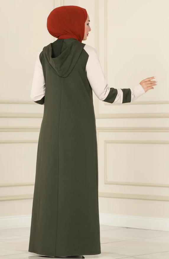 Hooded Sport Cotton Khaki  Abaya