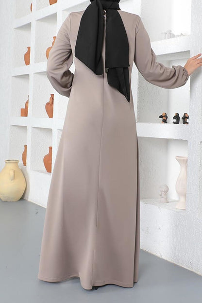 Polyester Cotton Blend Beige Modest Dress