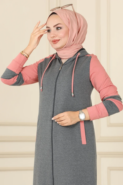 Hooded Sport Cotton Dark Gray Abaya