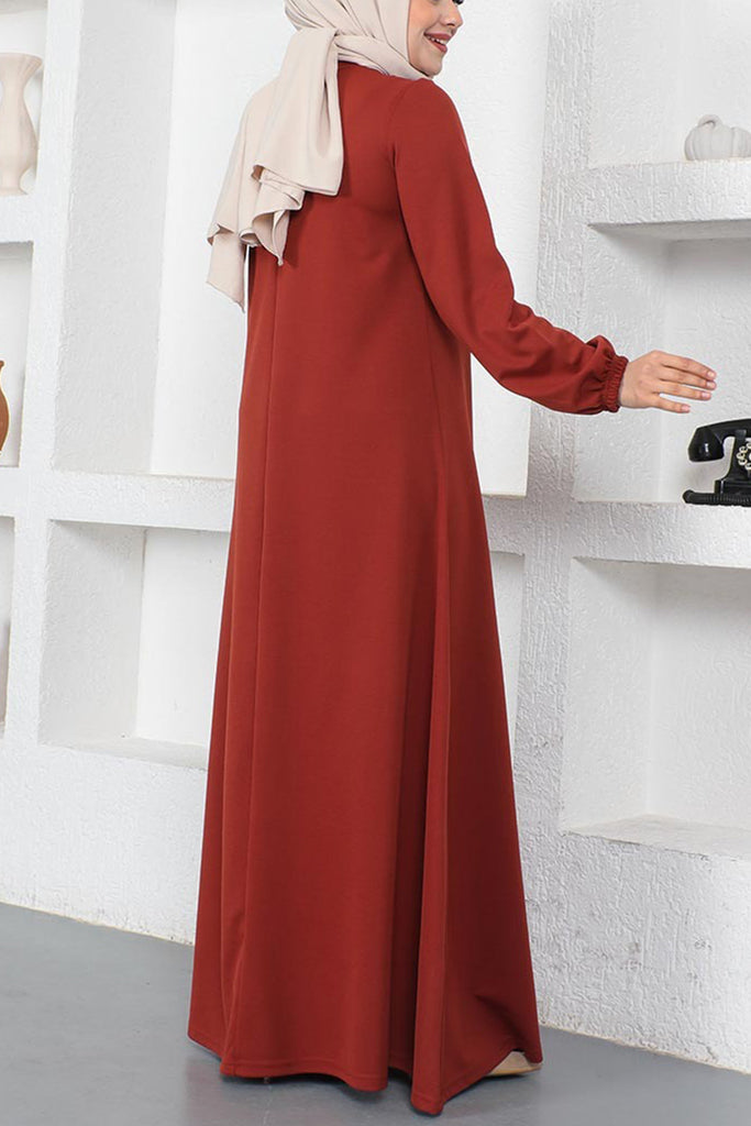 Polyester Cotton Blend Burgundy Modest Dress