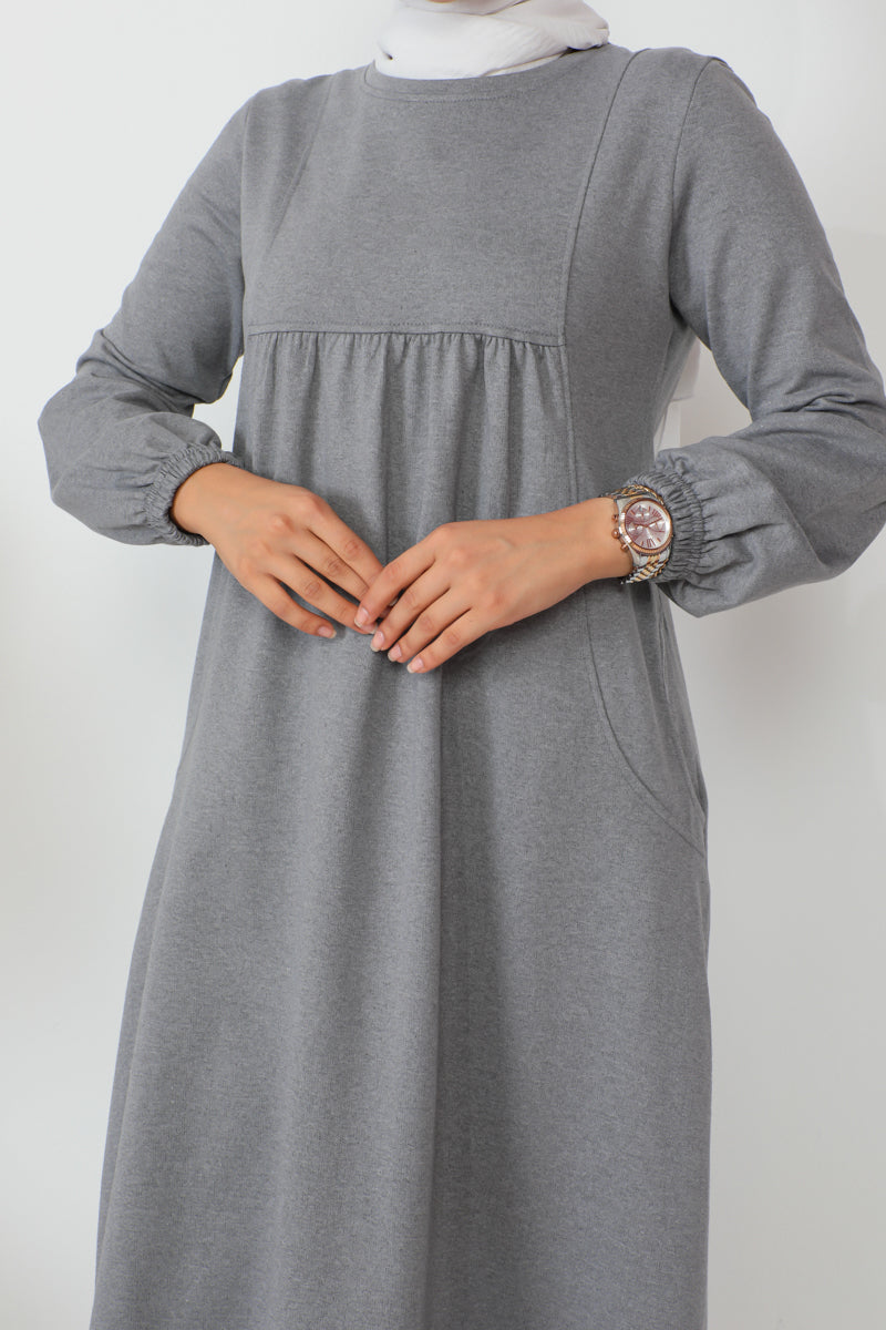 Balloon Sleeve Cotton gray Sports Dress